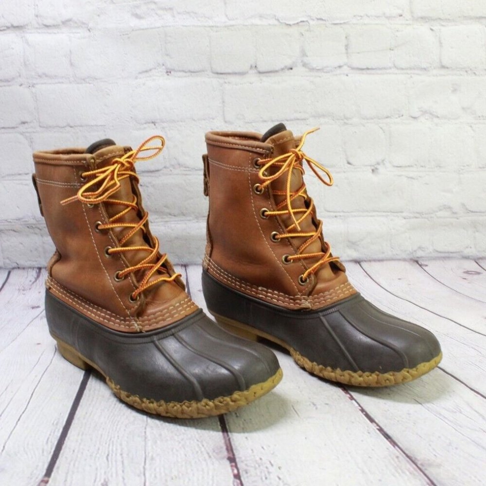 LL Bean 8 Inch WP Goretex Thinsulate Brown Leather Ankle Duck Boots Size 7 M - Picture 3 of 8